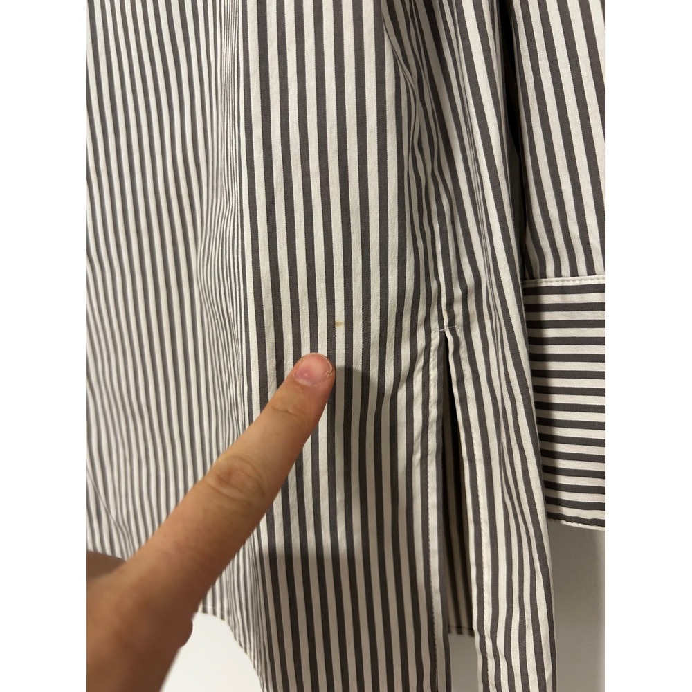 Lafayette 148 New York Womens Grey White Striped Button Down Shirt Small - Picture 2 of 8